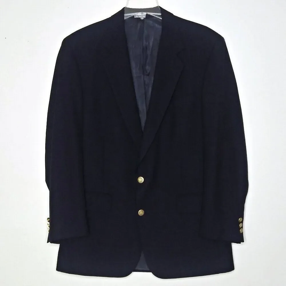 Vintage BURBERRYS Super 100's Wool Blazer Suit Jacket Sport Coat Navy Blue 40L